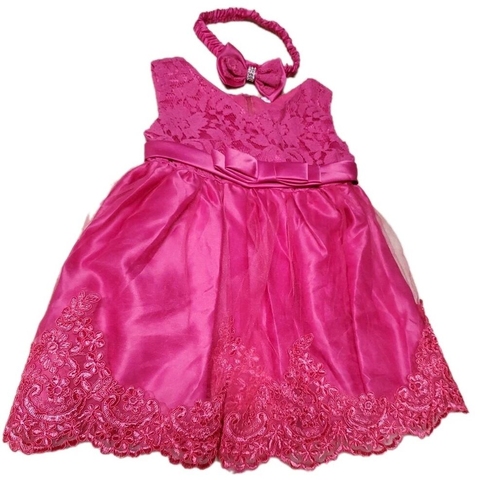 Girls Pink Pace Dress with Bow Size 18M Toddler Party Casual Outfit